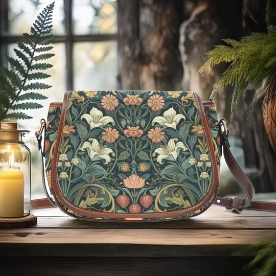 Discover Art Nouveau Floral Saddle Bag, Vintage Botanical Crossbody, Dark Academia Purse, Boho Hippie Witchy Chic Handbag, Whimsical Cottagecore Gift