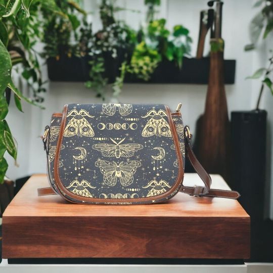 Discover Celestial Moths Saddle bag, Dark Cottagecore Witchcore Cross Body purse