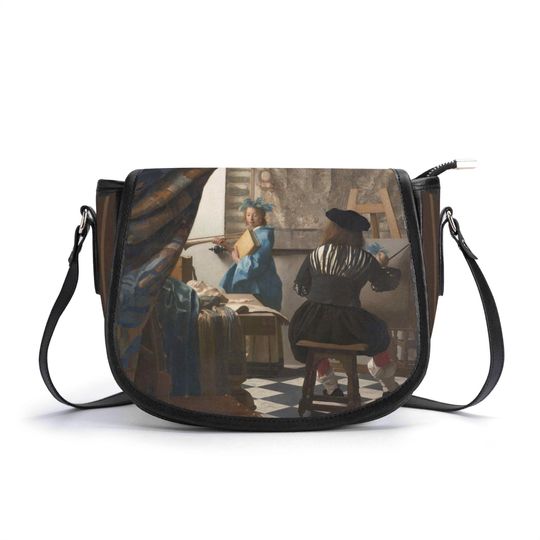 Discover Vermeer "Art of Painting" Pocketbook, Genuine Leather Bag, Top Grain Leather Saddle Bag