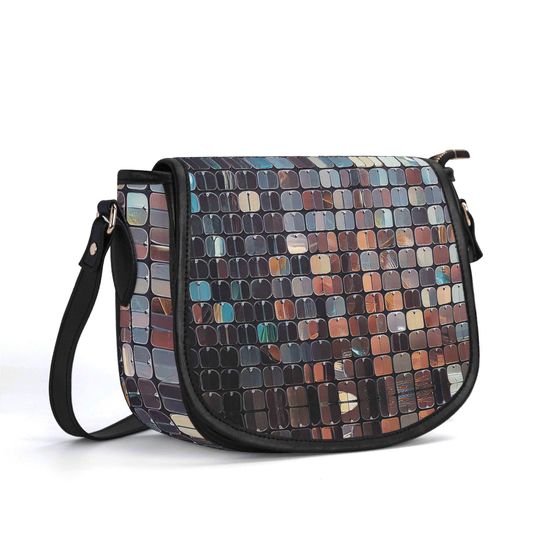 Discover Silver Sequins Genuine Leather Bag, Top Grain Leather Saddle Bag, Evening Handbag