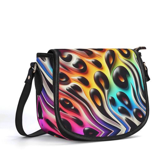 Discover Leopard Genuine Leather Bag, Top Grain Leather Saddle Bag, Statement Handbag