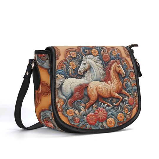Discover Horses Leather Bag, Genuine Leather Top Grain Western Handbag, Horse Lover Gift