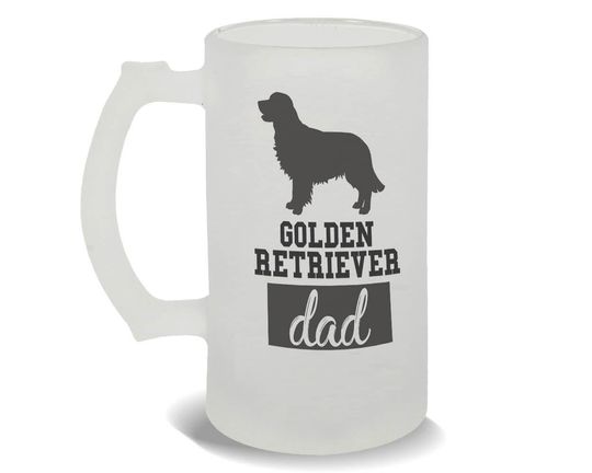 Discover Golden Retriever DAD Frosted Beer Mug Gift Dog Silhouette Cup Funny Pet Animal Father