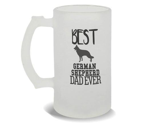 Discover Best German Shepherd Dad Ever Frosted Beer Mug Gift Dog Silhouette Funny Pet Cartoon Owner