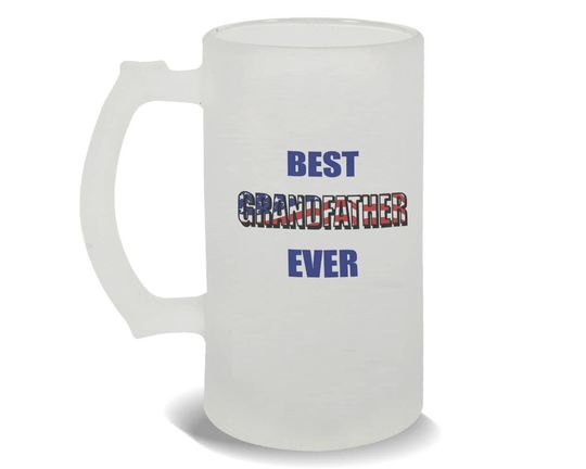 Discover Best GRANDFATHER Ever Frosted Beer Mug Gift Family USA Flag American Patriot Grandpa