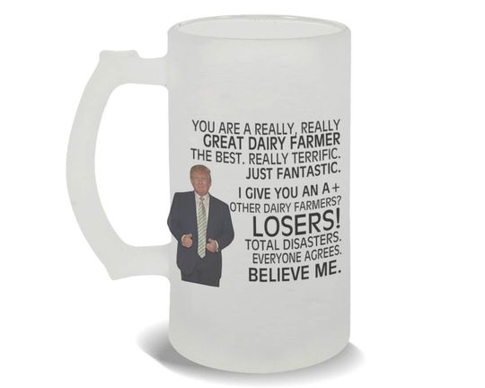 Discover DAIRY FARMER Funny Trump Frosted Beer Mug Gift Great DAIRY Farmer Birthday Christmas Jobs