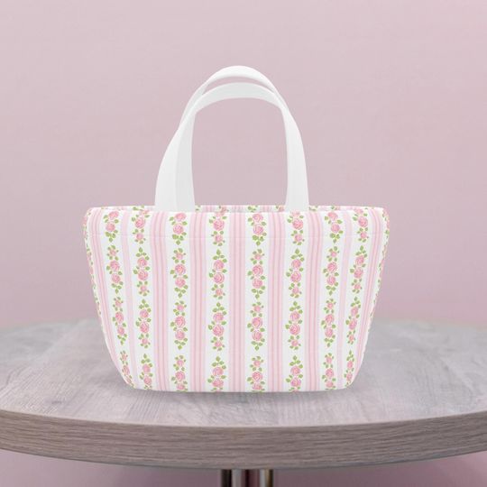 Discover Cute Lunch Bag, Aesthetic lunchbox, Pink and white, girls lunch bag