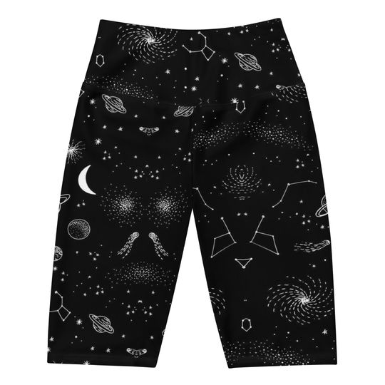 Discover Black and White Celestial Biker Shorts | High Waisted Women's Workouts clothes