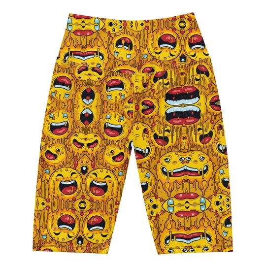 Discover Trippy happy face Biker Shorts | Emoji Inspired workout shorts | Women's yoga shorts |  Women's short tights | Women's Short Leggings |