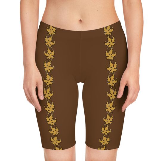 Discover Brown with Gold Leaf Line Pattern Women's Bike Shorts (AOP)