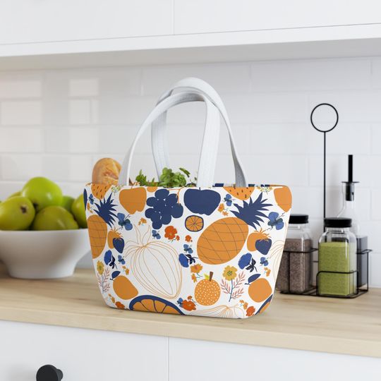 Discover Fruity Floral Lunch Bag - Reusable Tote, Picnic Organizer, Eco-Friendly Insulated Bag