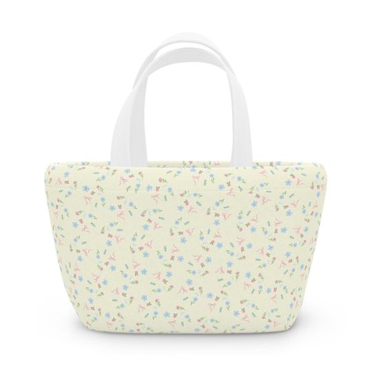 Discover Butter Yellow Cottage Floral Bow Flower Waterproof Lunch Bag | Neoprene Bento Box