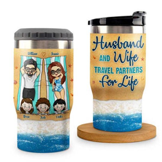 Discover Life Is Better At The Beach - Personalized Can Cooler - Gift For Couples, Husband Wife