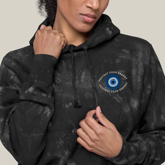 Discover Protect Your Energy tie-dye hoodie | Champion Hoodie | Embroidered Hoodie | Tie-Dye | Evil Eye | Mindfulness | Self Care