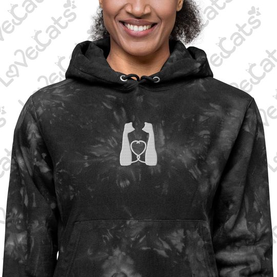 Discover Smitten Kitten - Unisex Champion Embroidered Tie-Dye Hoodie, Cats, Cat Hoodie, Love Cats, Groovy Cat, Kitten, Funny Cat Gift, Vintage Cats