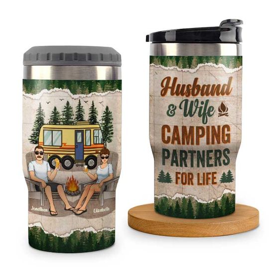 Discover Let's Sit By The Campfire - Personalized Can Cooler - Gift For Couples, Gift For Camping Lovers