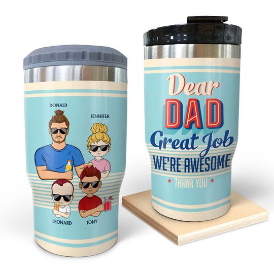 Discover Dear Dad Great Job I'm Awesome Thank You Retro Young - Father Gift - Personalized Custom Triple 3 In 1 Can Cooler