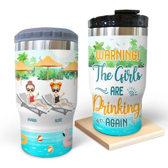Discover Bestie Swimming Pool The Girls Are Drinking - Personalized Custom Triple 3 In 1 Can Cooler