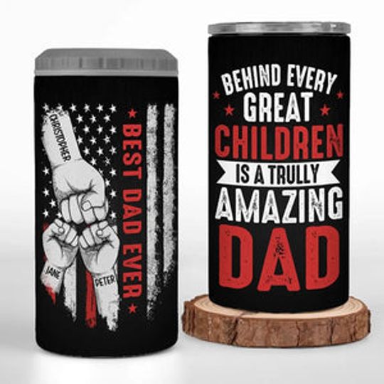 Discover Behind Every Great Child - Personalized Custom 4 In 1 Can Cooler Tumbler - Father's Day, Birthday Gift For Dad, Grandpa