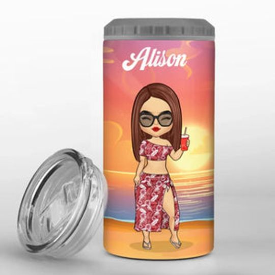 Discover In A Summer State Of Mind - Bestie Personalized Custom 4 In 1 Can Cooler Tumbler - Summer Vacation Gift For Best Friends, BFF, Sisters
