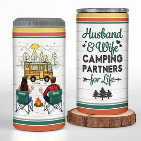 Discover Making Memories One Campsite At A Time - Camping Personalized Custom 4 In 1 Can Cooler Tumbler - Gift For Couple, Husband Wife, Camping Lovers