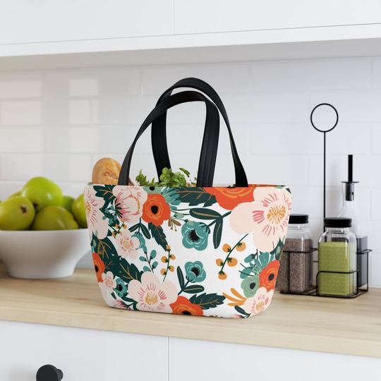 Discover multi color floral lunch tote, lunch bag, lunch box, snack bag, park bag