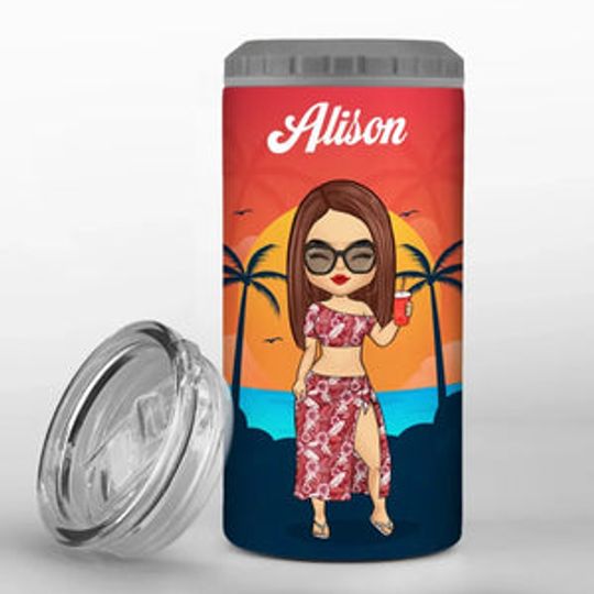 Discover Ocean Air, Salty Hair - Bestie Personalized Custom 4 In 1 Can Cooler Tumbler - Summer Vacation Gift For Best Friends, BFF, Sisters