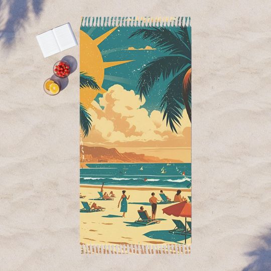 Discover Vintage Day at the Beach - Boho Beach Towel | Summer | Pool Parties | Gifts | Travel | Relaxation