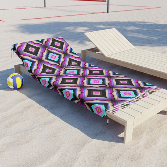 Discover Boho Beach Towel, Vibrant Patterned Towel, Stylish Beach Accessory