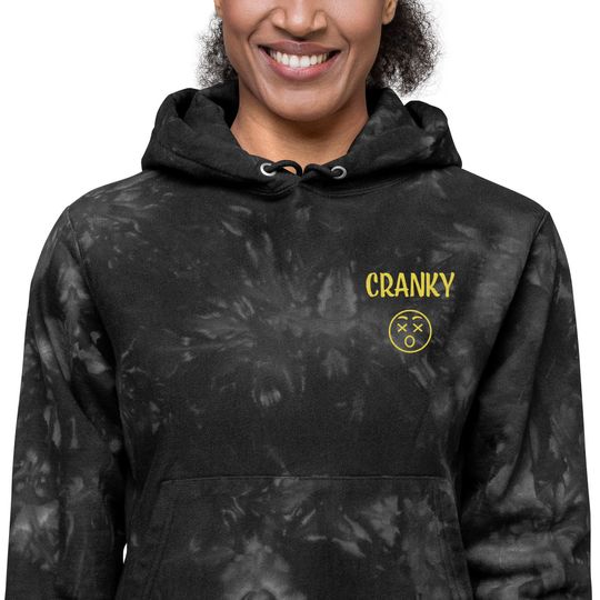 Discover Tie Dye hoodie Embroidered "Cranky" Emoji, Unisex Casual Wear, Unique Gift for Him or Her