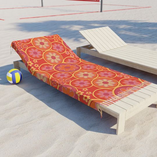 Discover Chic Boho Beach Towel, Flower Power,  Retro Travel Towel, Stylish Poolside Cover-Up