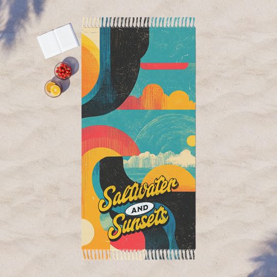 Discover Boho Beach Cloth, Saltwater and Sunsets towel, fringe beach cloth