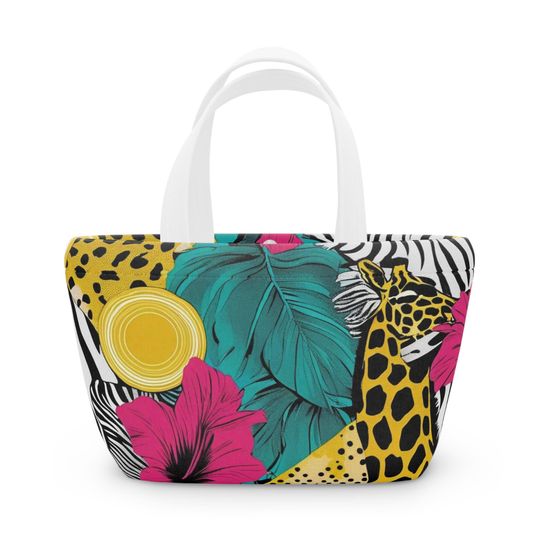 Discover Vibrant Jungle Print Lunch Bag, Reusable Tote for Work, School, Picnics