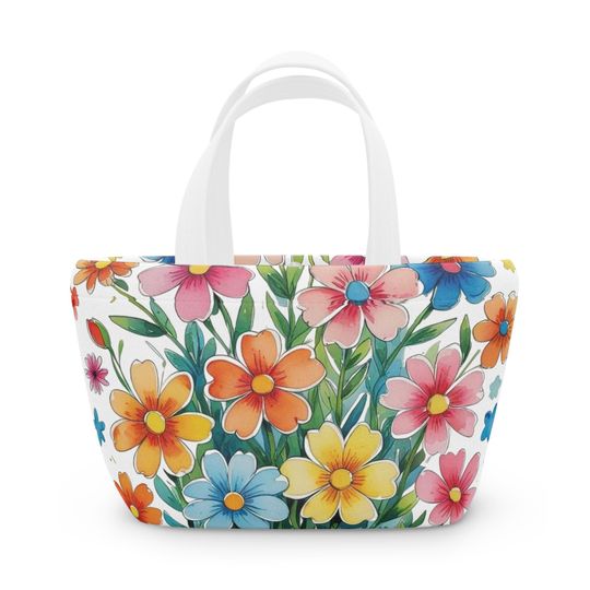 Discover Floral fun Lunch Bag, Cute Insulated Tote for Work and School, Reusable Lunch Sack
