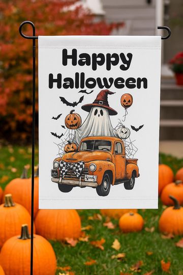 Discover Halloween Garden Flag Happy Halloween Banner Outdoor Holiday Decor, Ghost Fall Decorations