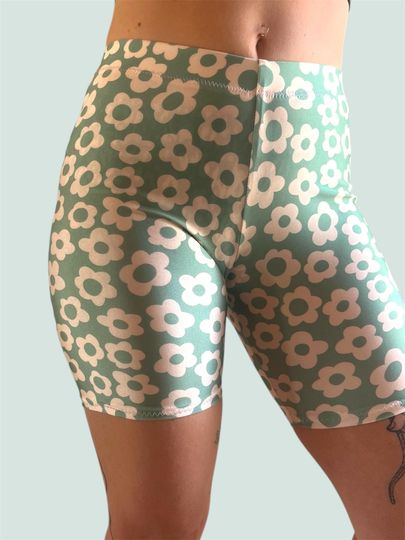 Discover Biker shorts- high waist- turquoise floral patterns