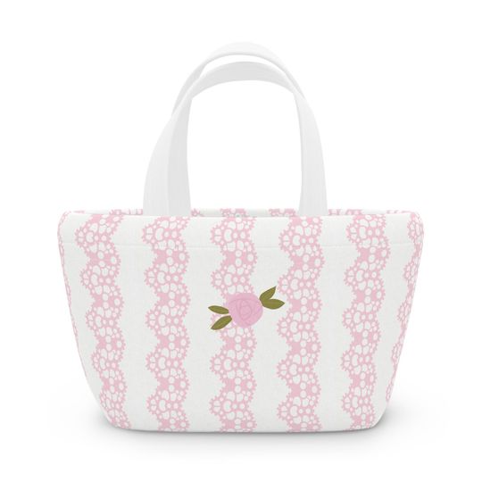 Discover Pink Lace Knit Lunch Bag Waterproof Neoprene Lunchette