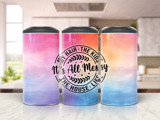 Discover It's All Messy 4in1 Can Cooler Sublimation Wrap  Png Sublimation Can Holder Wrap Funny Slogan Cooler Wrap PNG Digital Download