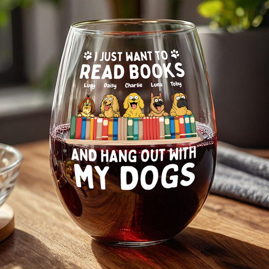 Discover I Just Want to Read Books and Hang Out with My Pets - Personalized Gifts Custom Book Lovers Glass for Dog
