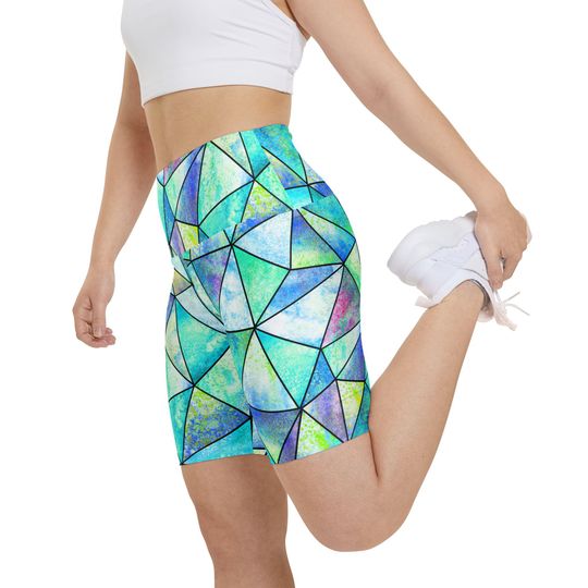 Discover Stained Glass Geometric Watercolor Biker Shorts - High-Waisted Compression Shorts
