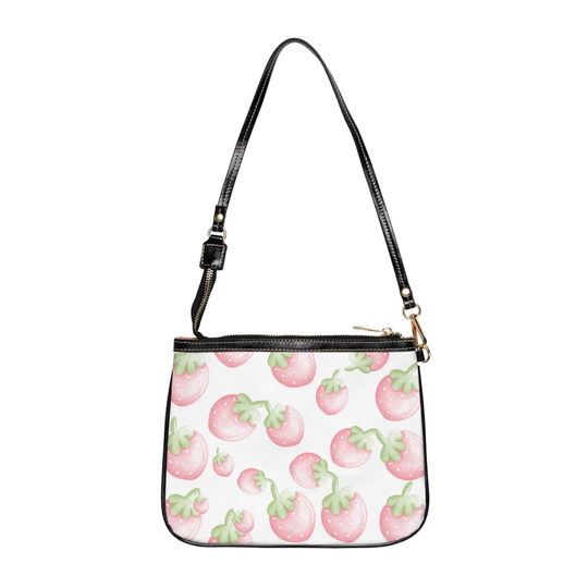 Discover Cute Strawberry Print Small Shoulder Bag, Trendy Crossbody Purse
