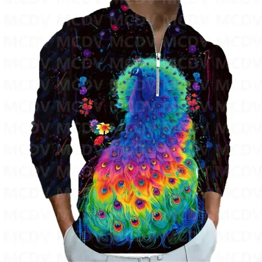 Discover Peacock 3D Print Long Sleeve Zippers