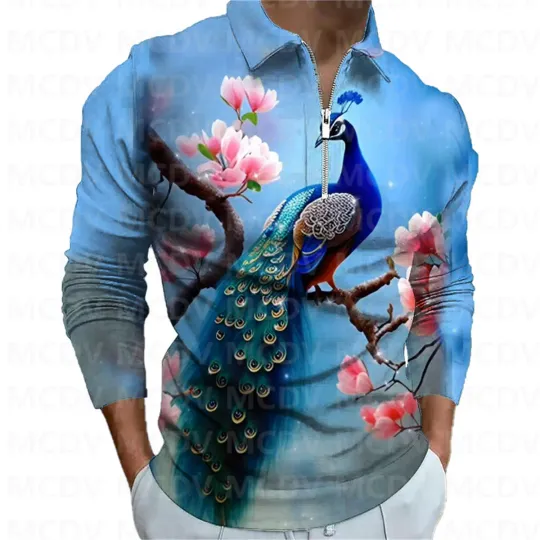 Discover Peacock 3D Print Long Sleeve Zippers