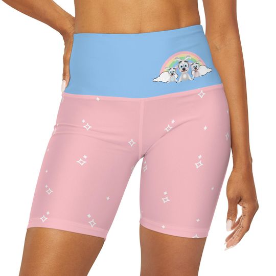 Discover Kawaii Dogs Rainbow Yoga Shorts, Cute Animal Print Workout Bottoms, Fun High Waist Exercise Pants, Colorful Athletic Wear, Dog Lover Gifts