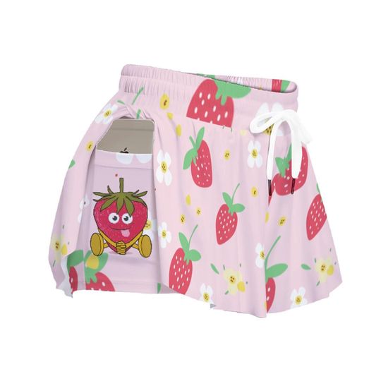 Discover Strawberry Print Flowy Shorts Cute Athletic Skirt with Built-in Shorts