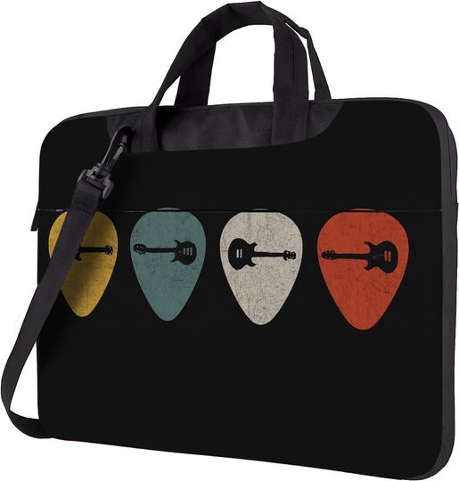 Discover Guitar Pick Laptop Sleeve  Retro Rock Vibe Musician Bag with Electric Guitar Icons, Crossbody Bag for Laptop, Shoulder Laptop Bags