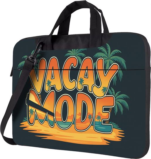 Discover Vacay Mode Laptop Sleeve  Tropical Beach Design with Palm Trees and Sunset