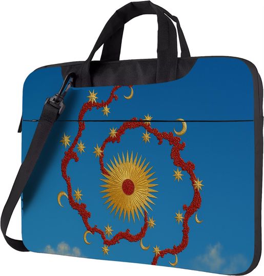 Discover Celestial Sun Laptop Sleeve  Blue Sky Astrology Bag with Gold Sun Moon Stars, Mystical Cosmic Laptop Case, Spiritual Gift for Dreamers