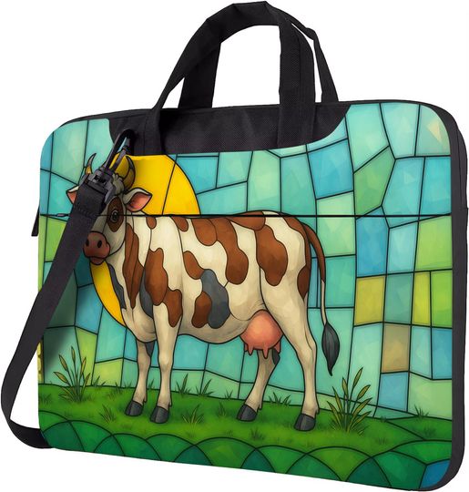 Discover Cow Laptop Sleeve  Whimsical Stained Glass Style Dairy Cow Art Bag for Animal Lovers, Farm Life Gift, Cute & Colorful Tech Accessory