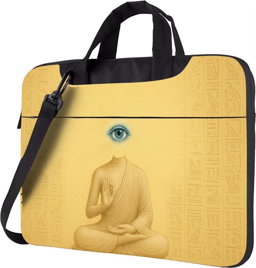 Discover Enlightenment Laptop Bag  Third Eye Buddha Design with Sacred Golden Aura, Spiritual Gift for Meditators, Seekers, and Mystical Souls